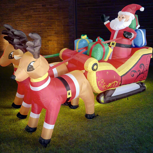 Father Christmas Charm Santa Sleight with Reindeer Christmas Inflatable LED Lights Inflatable - 3.2M