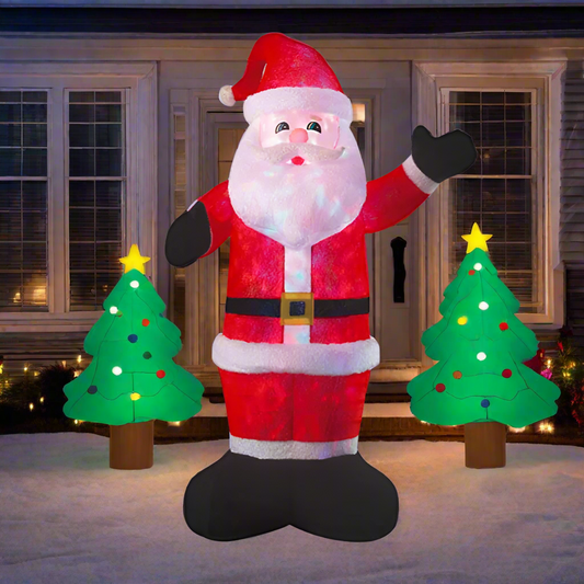 Plush Santa with Disco Lights Christmas Inflatable Deluxe - 2.4M