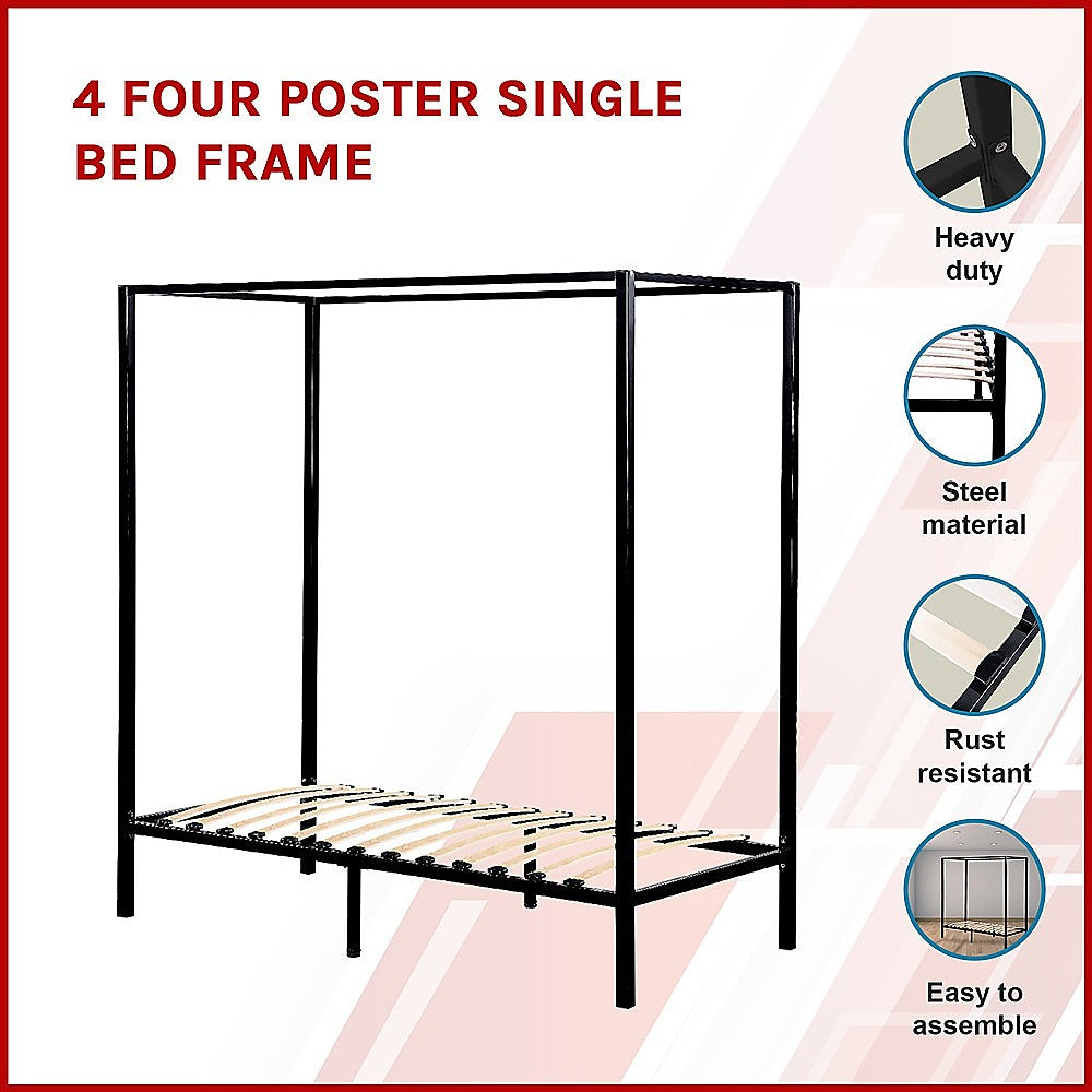 Lilian Four Poster Bed Frame - Black Single