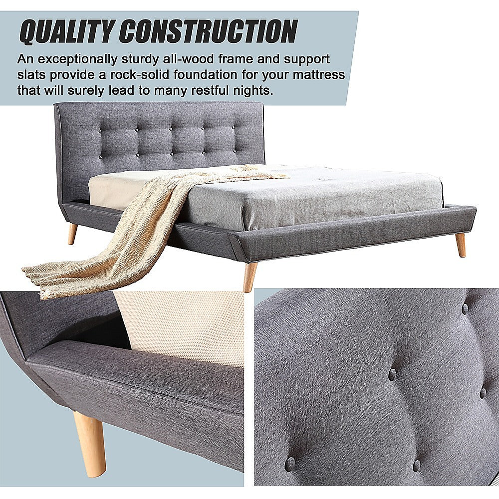 Paisley Deluxe Linen Bed Frame Fabric - Grey Double