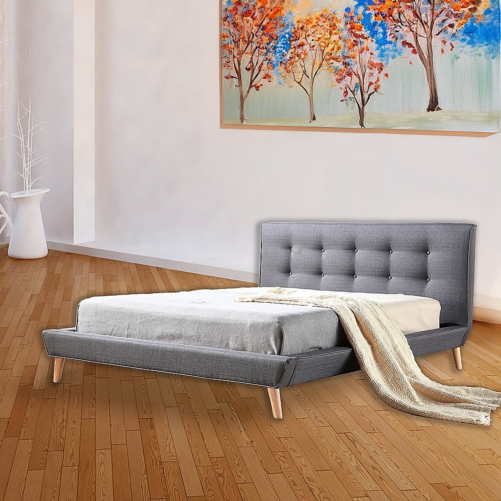 Paisley Deluxe Linen Bed Frame Fabric - Grey Double