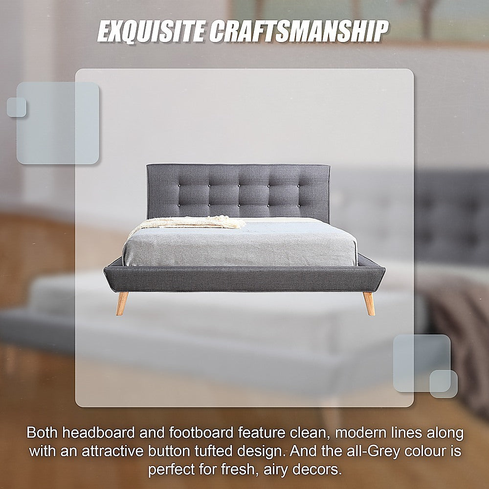 Paisley Deluxe Linen Bed Frame Fabric - Grey Double