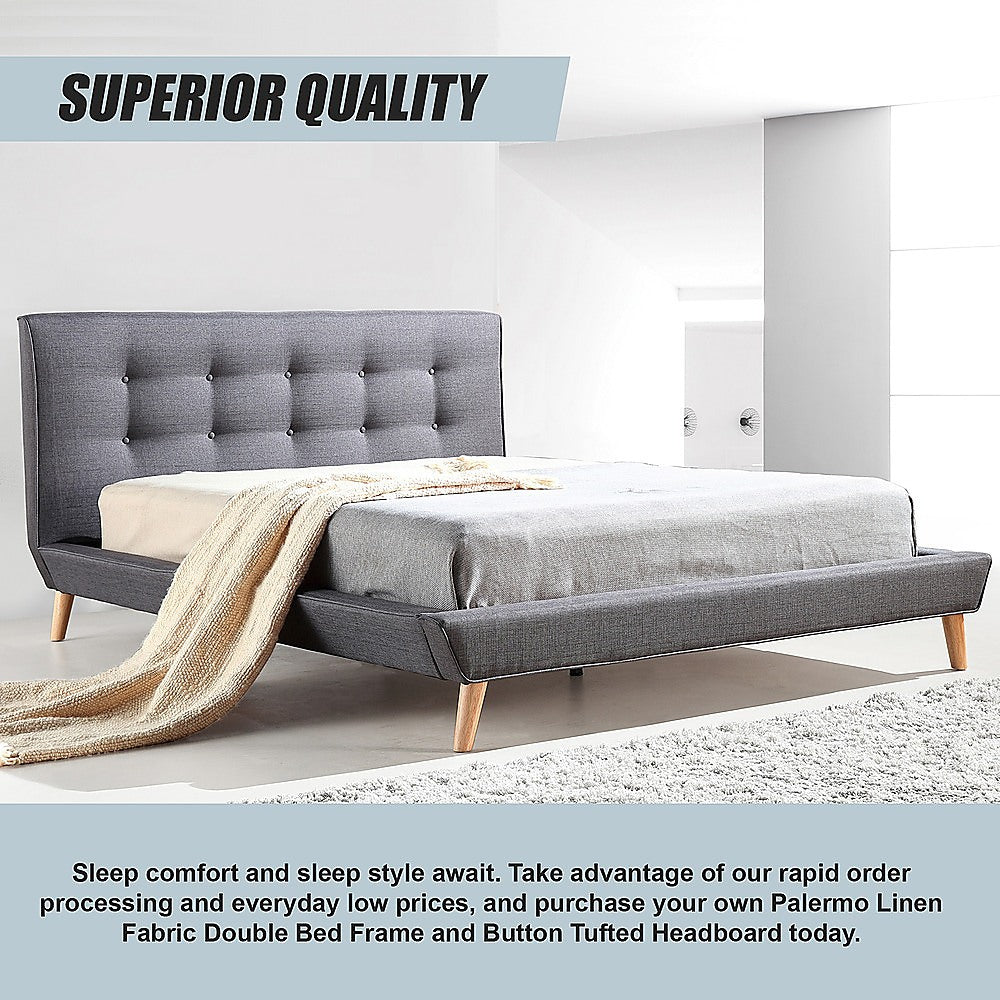 Paisley Deluxe Linen Bed Frame Fabric - Grey Double