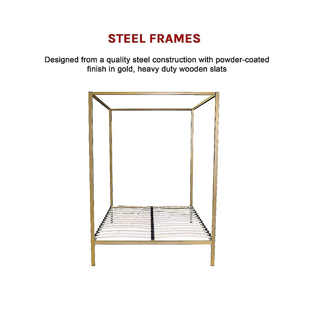 Lilian Four Poster Bed Frame - Gold Queen