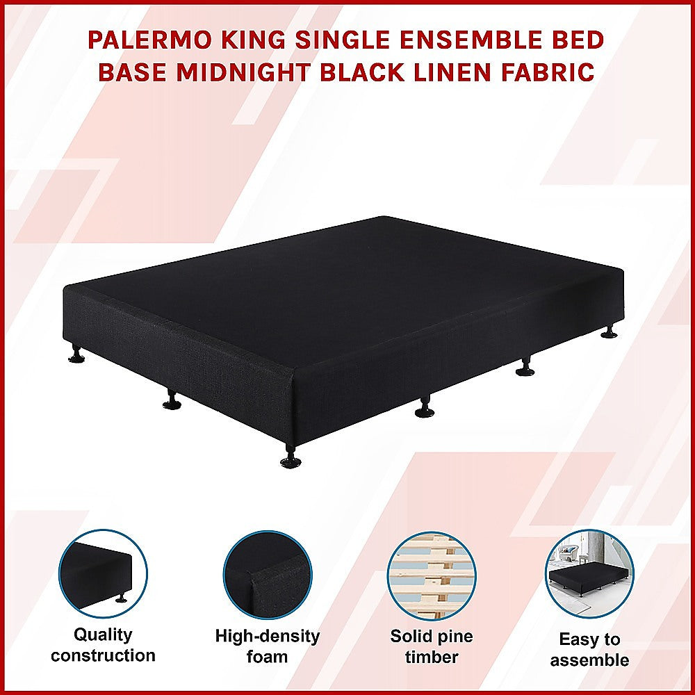 Aisha Ensemble Bed Base Linen Fabric - Midnight Black King Single
