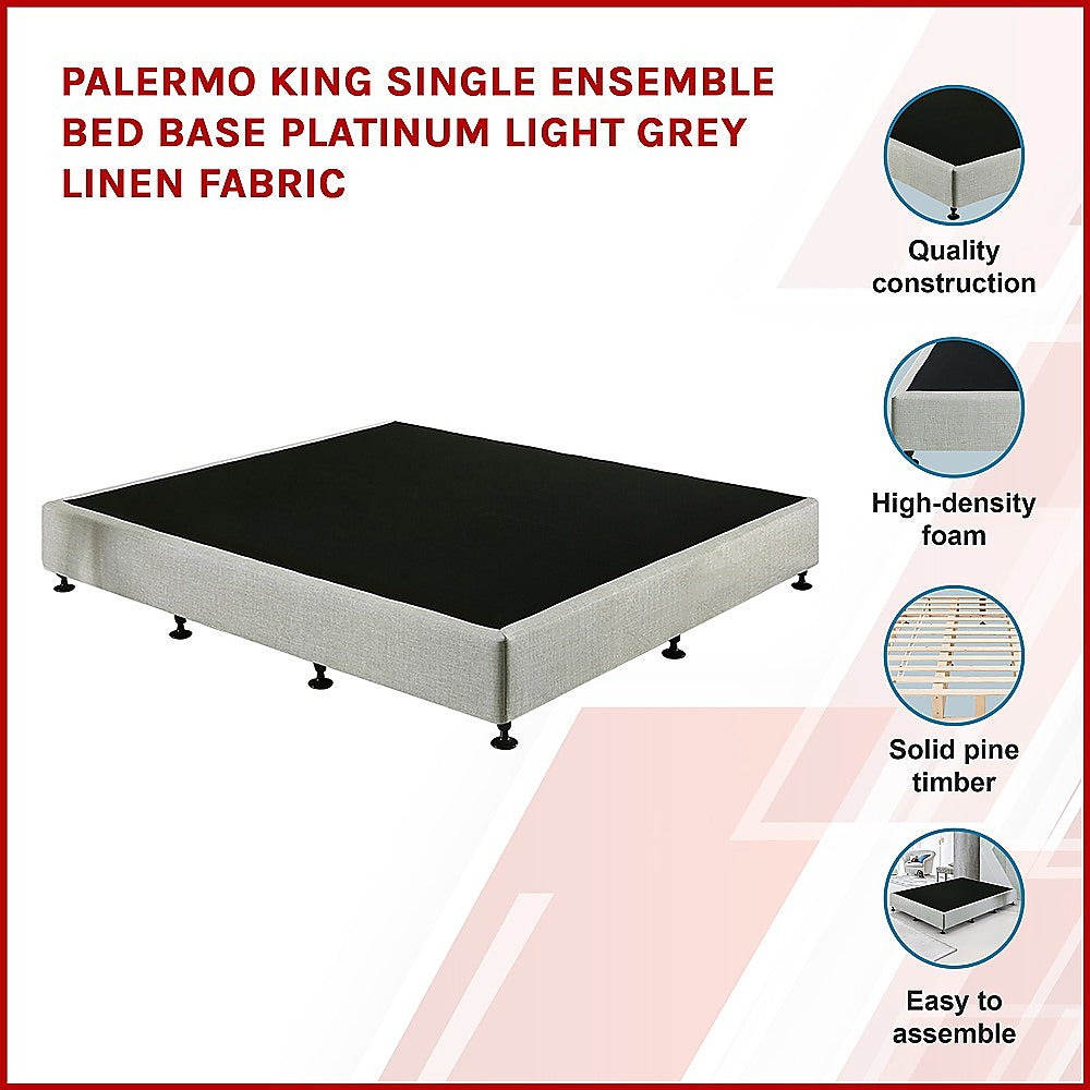 Aisha Ensemble Bed Base Linen Fabric - Light Grey King Single