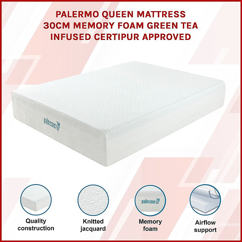 Kairos 30cm Mattress Memory Foam Green Tea Infused - Queen