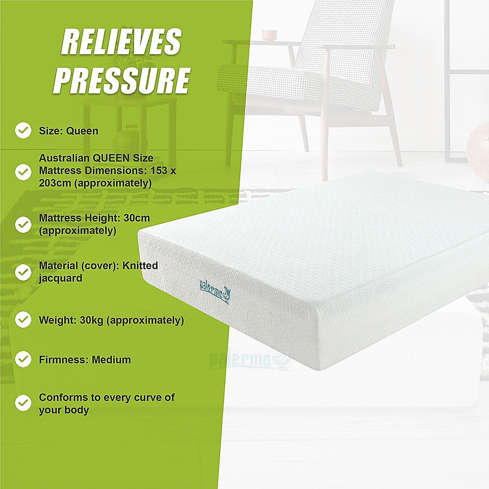 Kairos 30cm Mattress Memory Foam Green Tea Infused - Queen