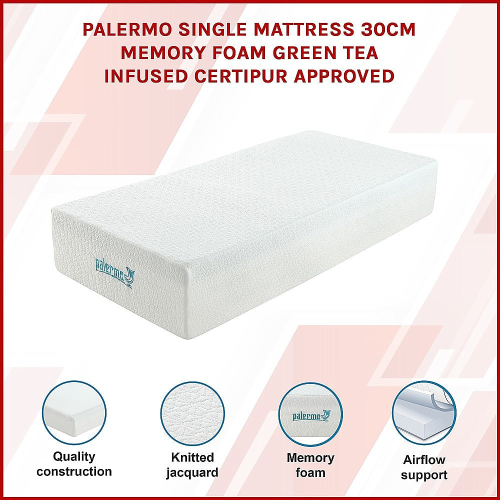 Kairos 30cm Mattress Memory Foam Green Tea Infused - Single