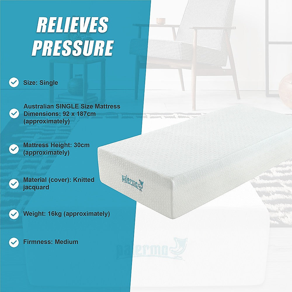 Kairos 30cm Mattress Memory Foam Green Tea Infused - Single
