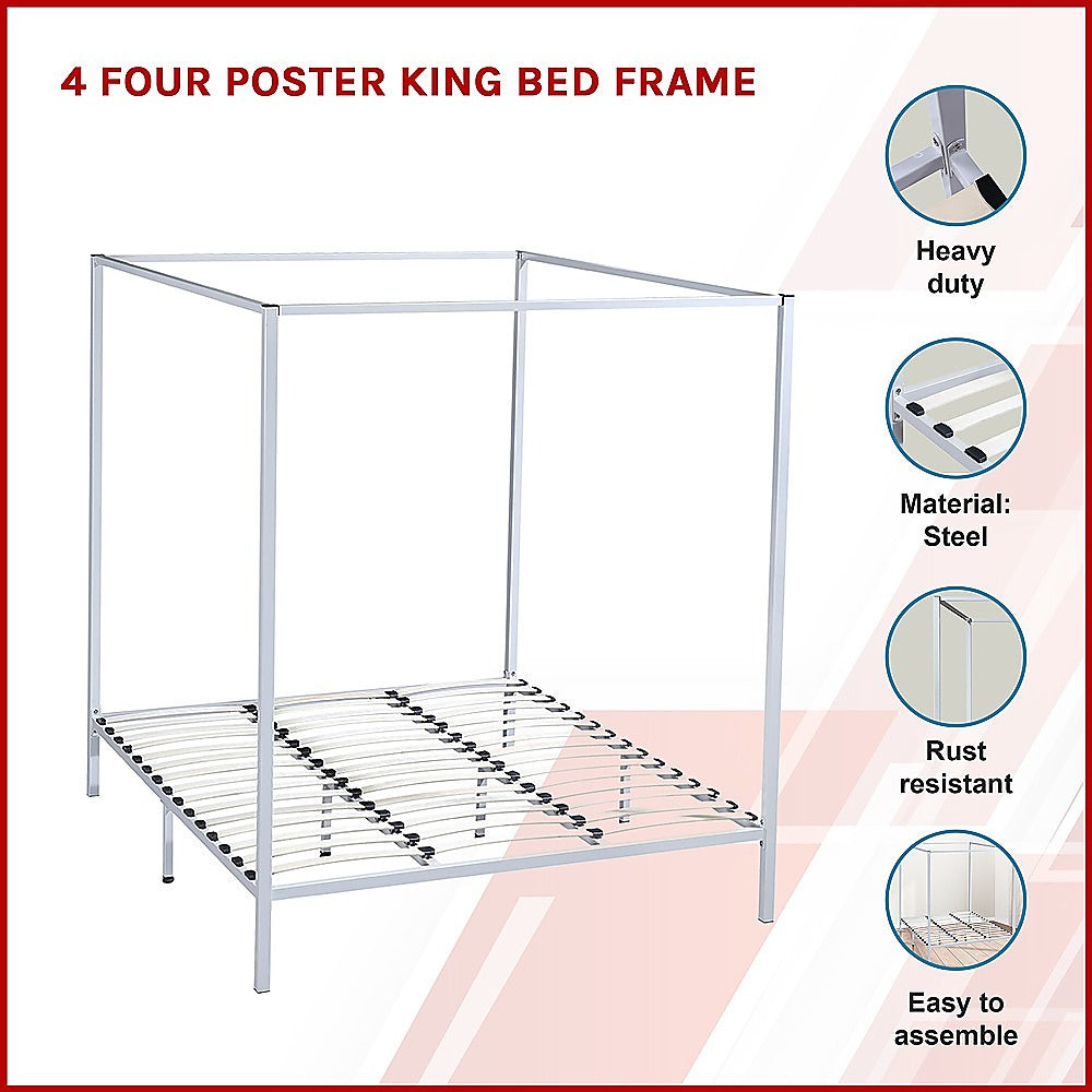 Lilian Four Poster Bed Frame - Cream King