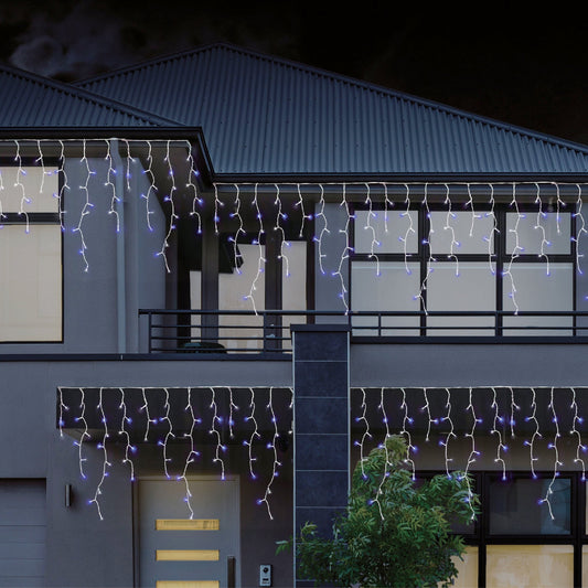 12M 480 LED Snowing Icicle Lights - White & Blue