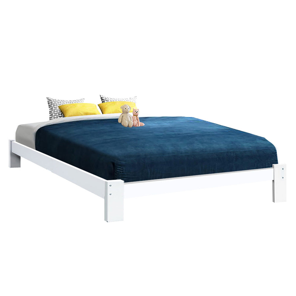 Cassidy Bed Frame Wooden Bed Base with Timber Foundation - White Queen