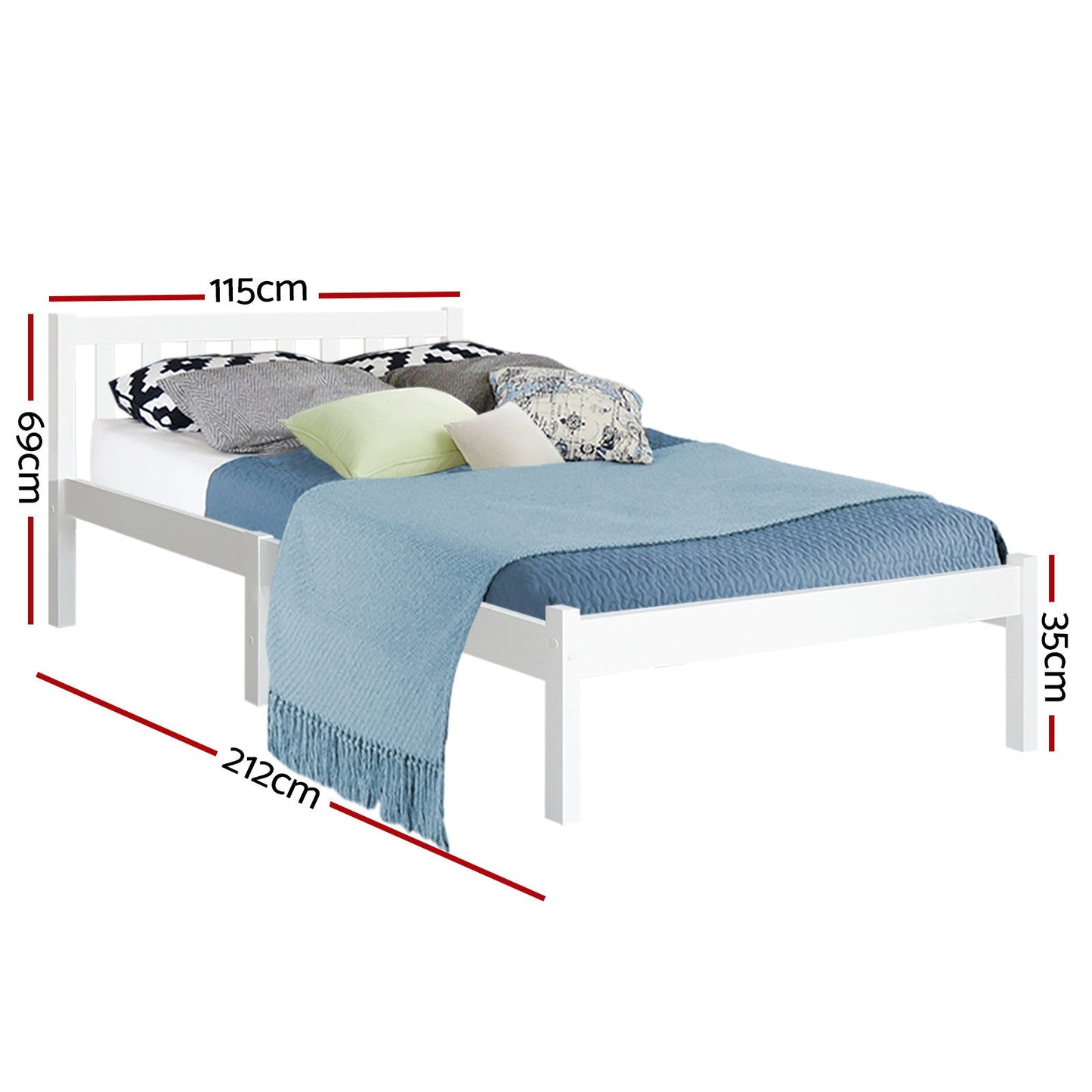 Stirling King Single Bedroom Suite 5 Piece 1x King Single Mattress, 1x King Single Wooden Bed Frame, 2x White Wooden Bedside Tables and 1x White Tallboy