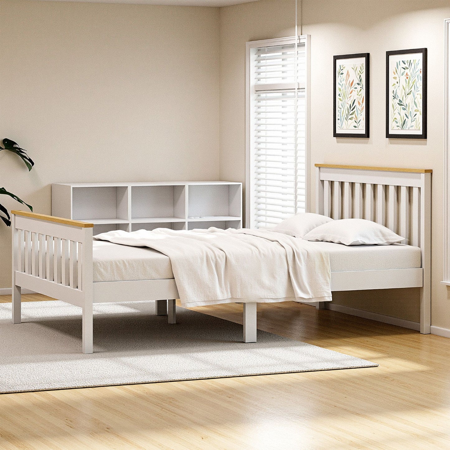 Breeze Bed Frame Wooden Platform with 2 Storage Drawers - White Double