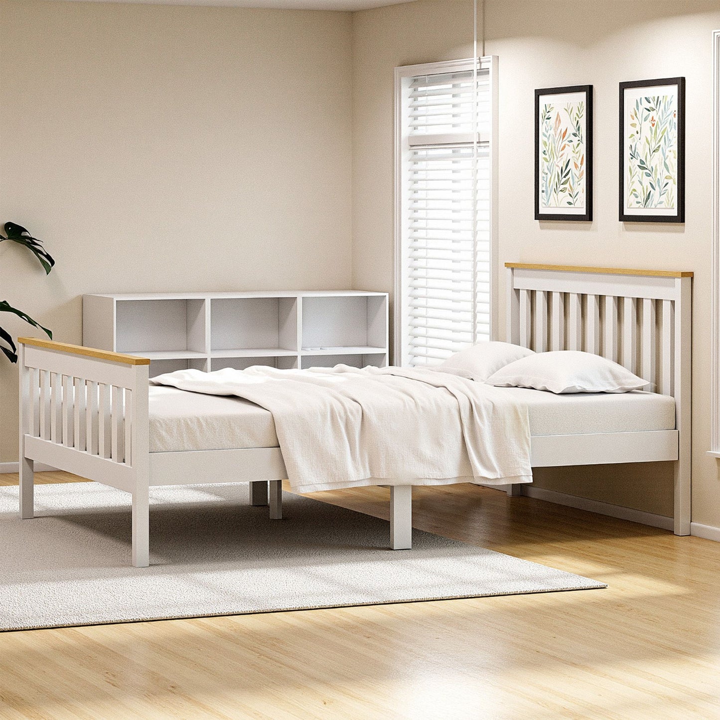Breeze Bed Frame Wooden Platform with 2 Storage Drawers - White Single