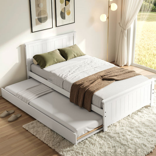 Malta Bed Frame with Trundle Solid Wood Toddler Bunk Bed with Headboard - White Single
