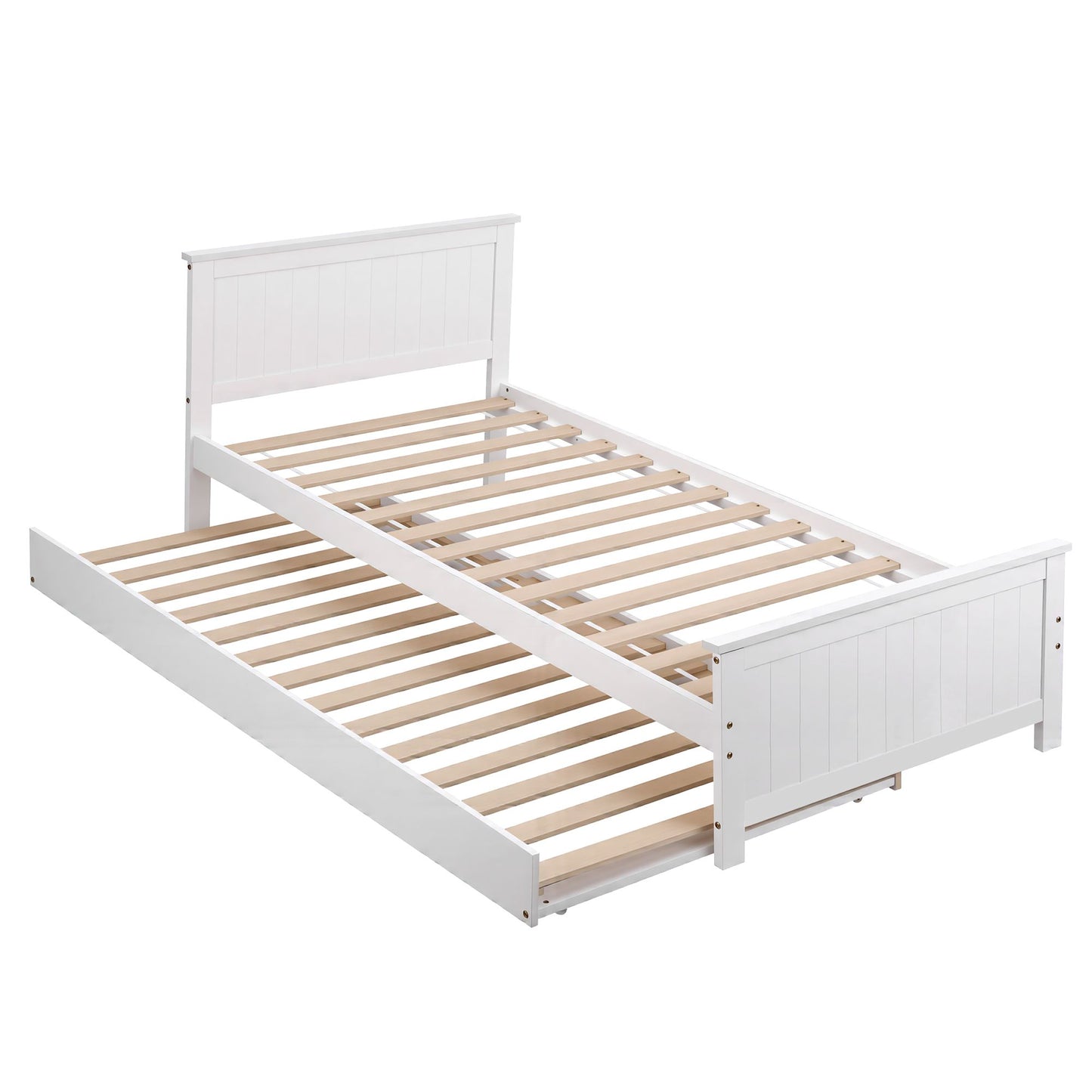 Malta Bed Frame with Trundle Solid Wood Toddler Bunk Bed with Headboard - White Single