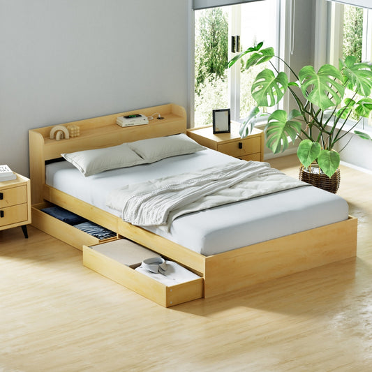 Bari Bed Frame with Charging Ports and 2 Drawers - Wood Double