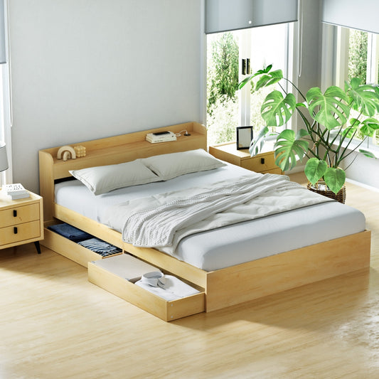 Bari Bed Frame with Charging Ports and 2 Drawers - Wood Queen