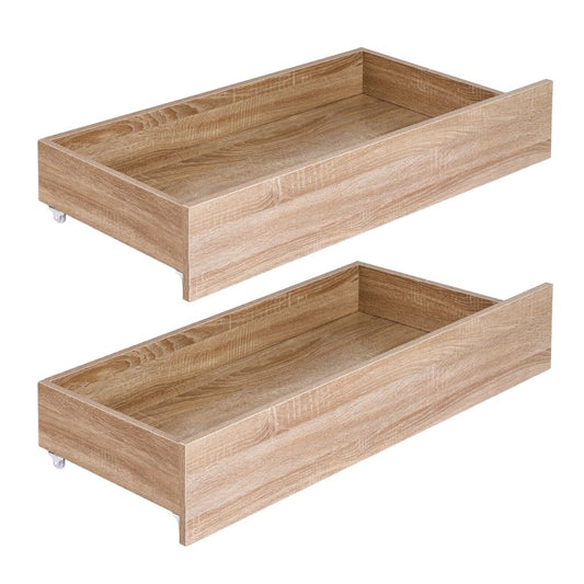 Ornel Set of 2 Under Bed Storage with Wheels Rolling Wooden Drawers King Single & Queen