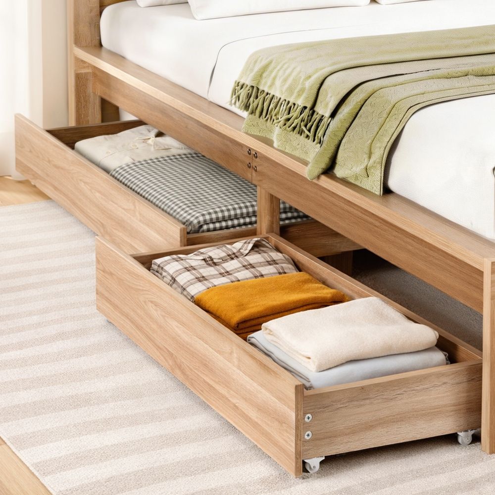 Ornel Set of 2 Under Bed Storage with Wheels Rolling Wooden Drawers King Single & Queen
