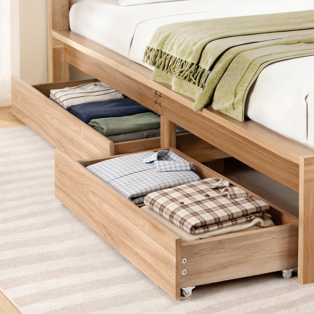 Ornel Set of 2 Under Bed Storage with Wheels Rolling Wooden Drawers Single & Double