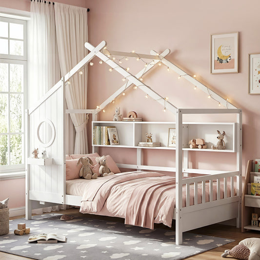 Karelia Kids Bed Frame House Bed Solid Wood Montessori Bed for Toddler - White Single