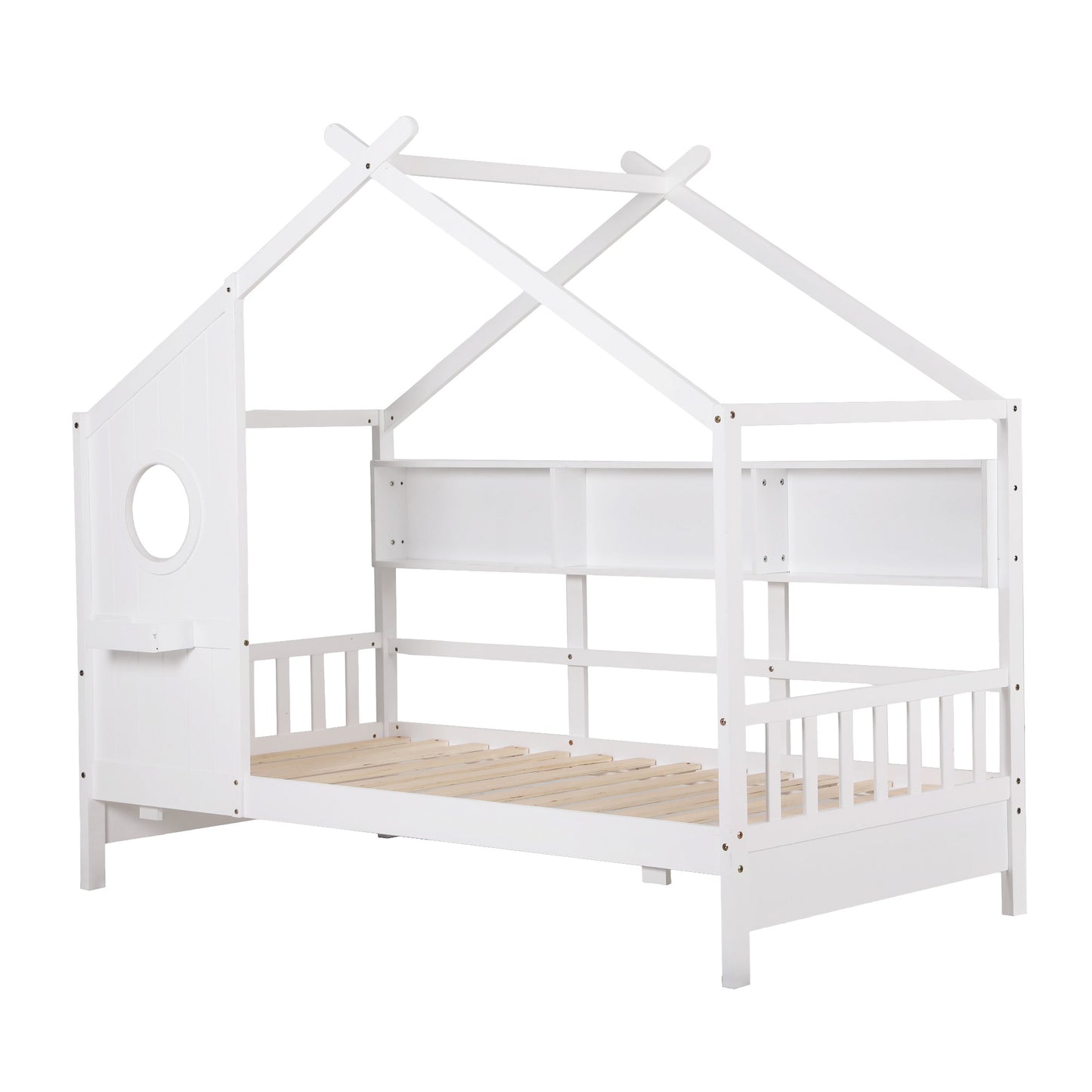 Karelia Kids Bed Frame House Bed Solid Wood Montessori Bed for Toddler - White Single