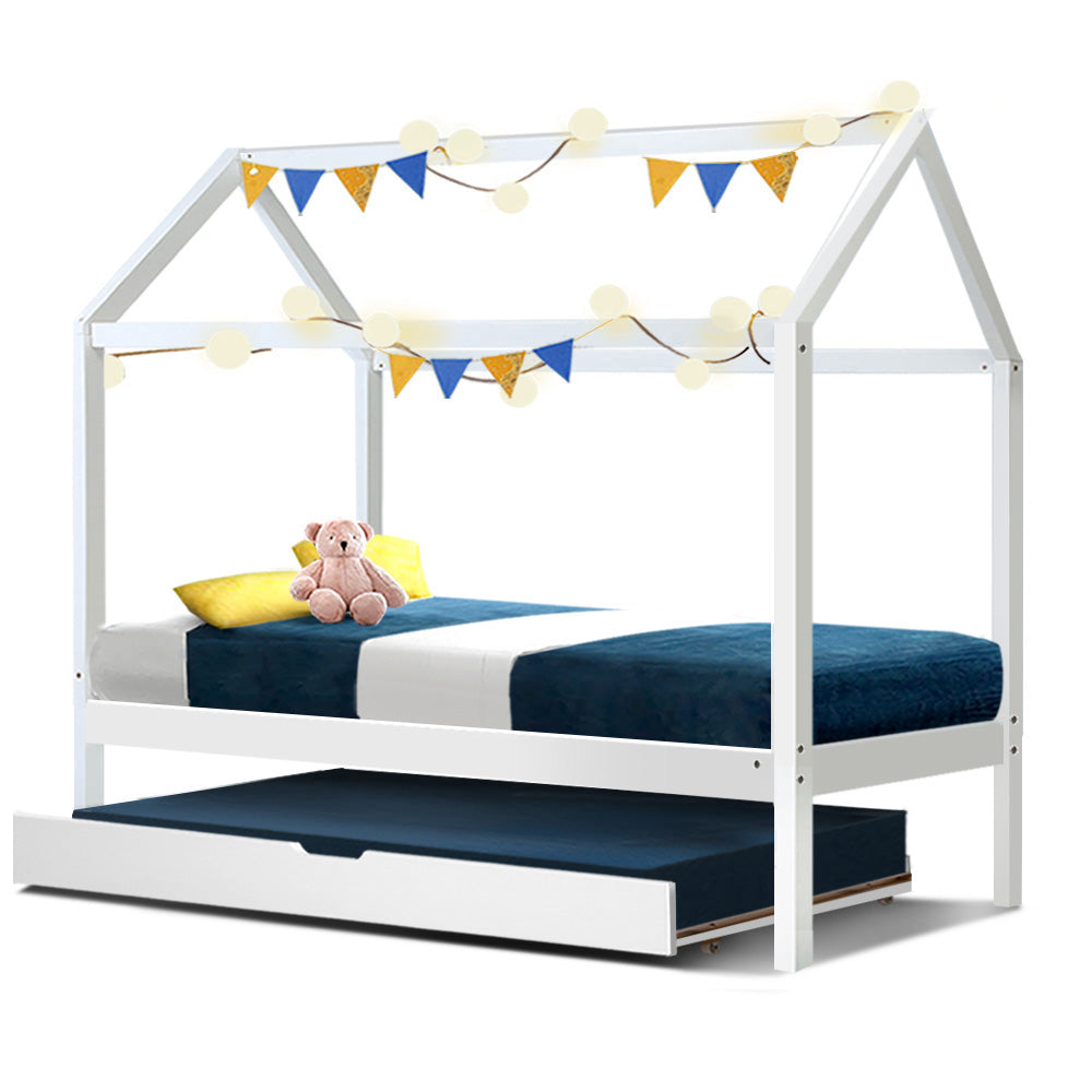 Topaz Bed & Mattress Package with 31cm Mattress with Trundle Bed - White Single