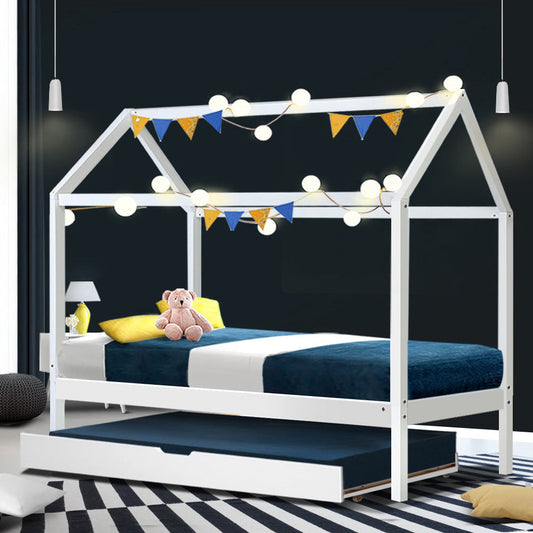 Topaz Bed & Mattress Package with 34cm Mattress with Trundle Bed - White Single