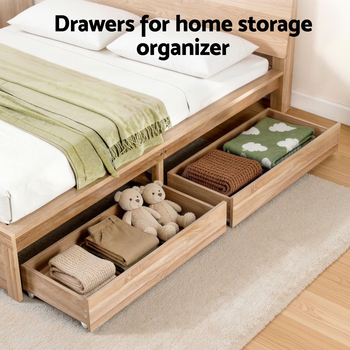 Annie Bed Frame with 2 Drawers - Natural Double
