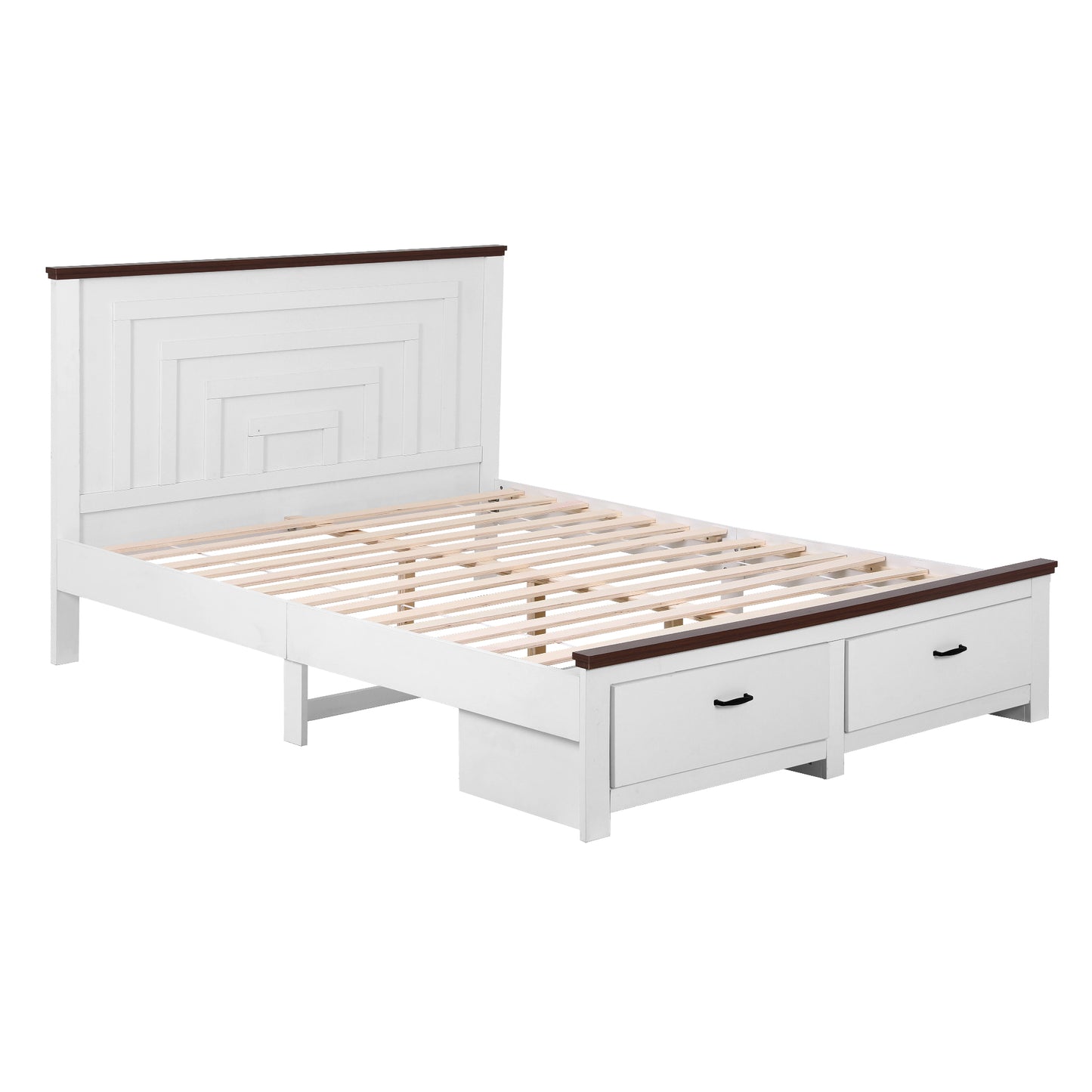 Aveline Wooden Bed Frame with 2 Drawer Platform Bed - White Double