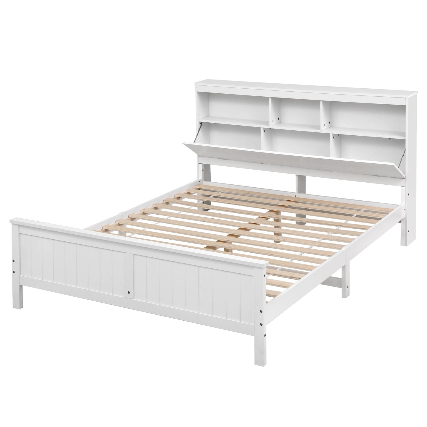 Emmeline Bed Frame with Storage Headboard and Footboard Wooden - White Queen