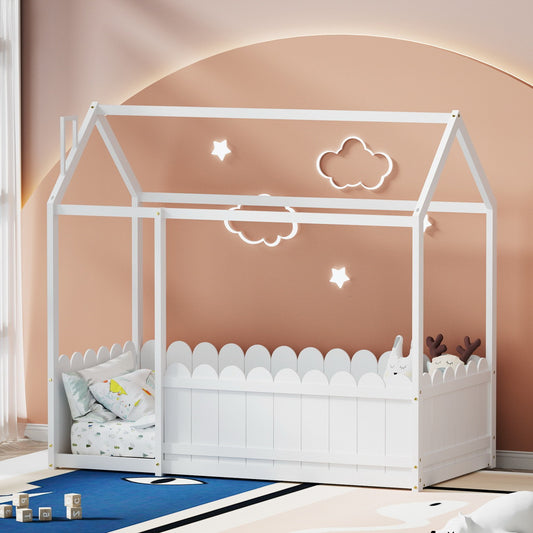 Lucy Bed Frame Wooden Kids House - White Single