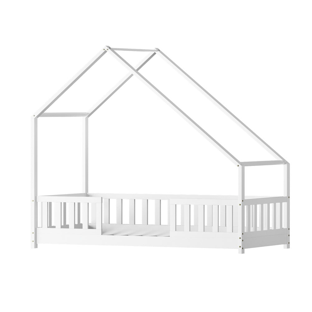 Mila Bed Frame Wooden Kids House - White Single