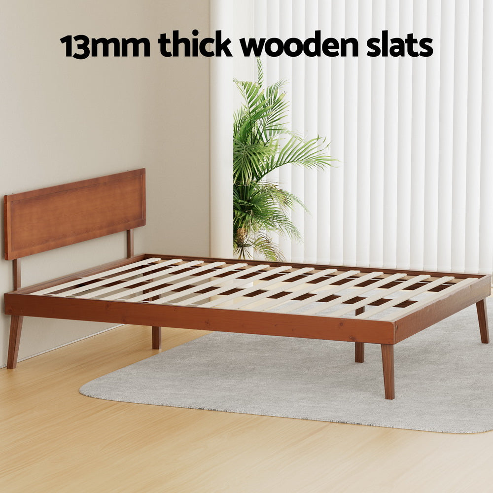 Zoey Bed Frame Wooden Bed Base - Walnut Queen