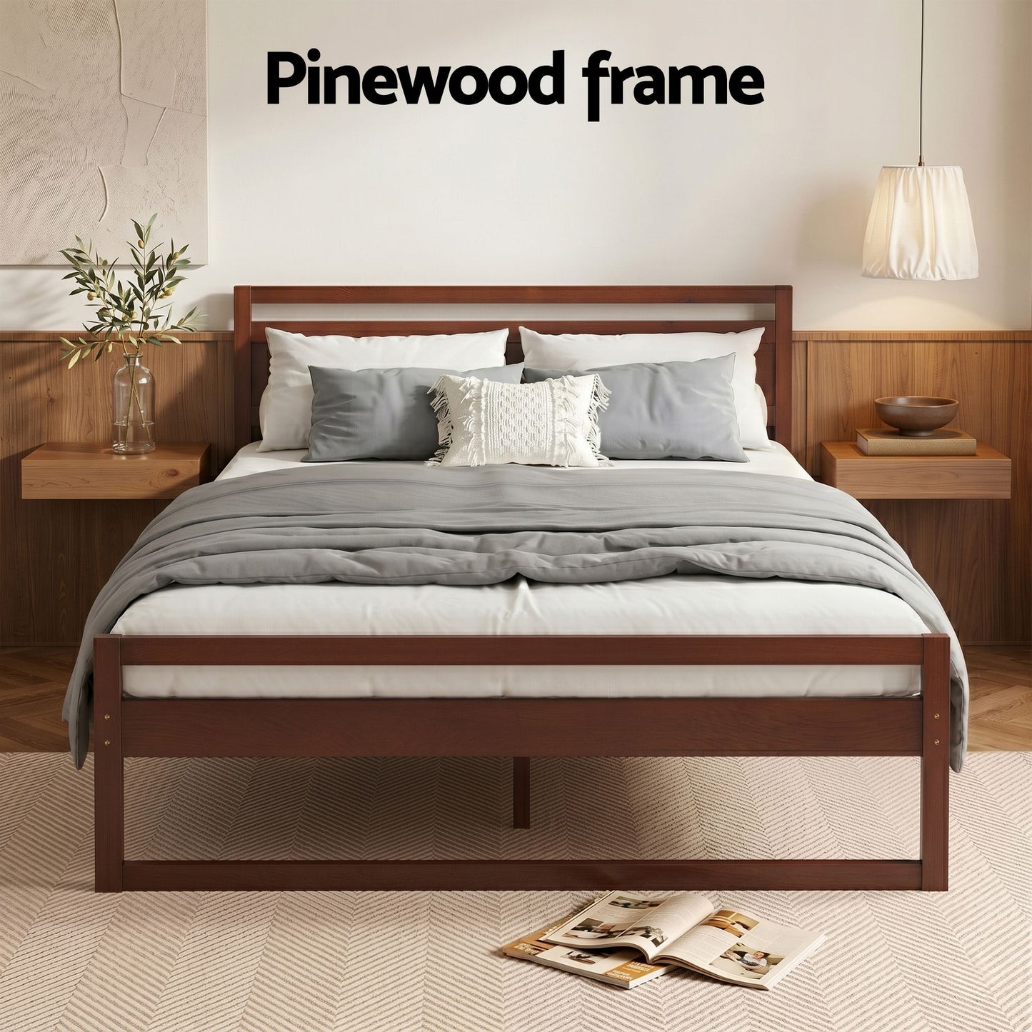 Ellie Bed Frame Wooden - Walnut Queen