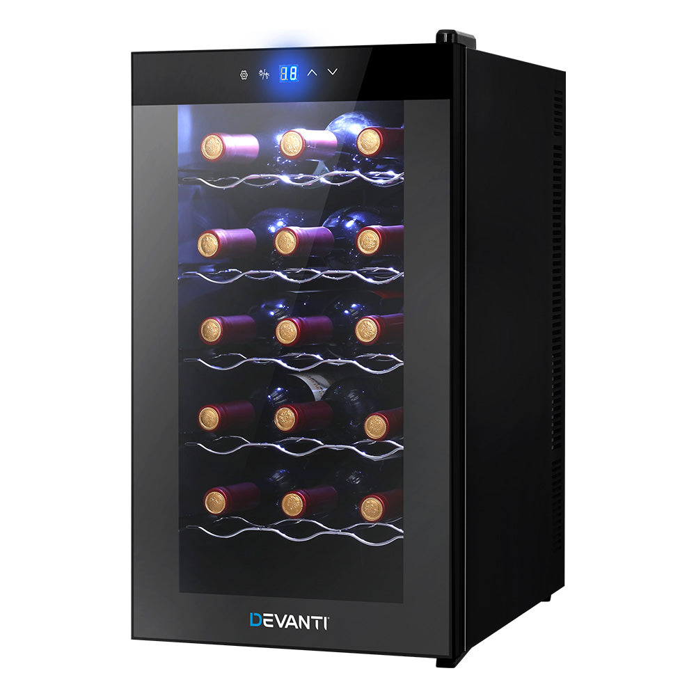 Wine Cooler 18 Bottles Glass Door Beverage Cooler Thermoelectric Fridge Black