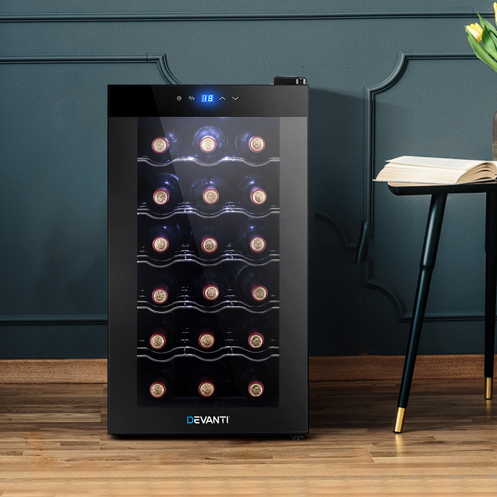 Wine Cooler 18 Bottles Glass Door Beverage Cooler Thermoelectric Fridge Black