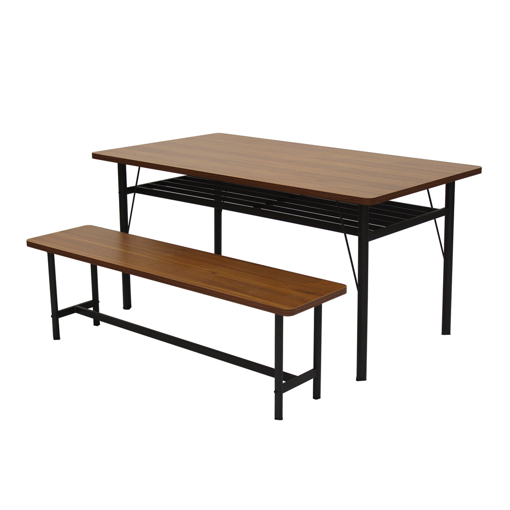 2-Piece Ennio Brown Dining Table & Chair Set Dining Table & Bench Set Steel Home Kitchen Farmhouse