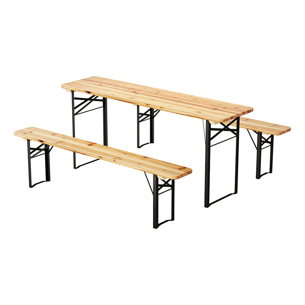 Samuel 6-Seater Lounge Setting Patio Wooden Bench 3-Piece Outdoor Dining Set - Natural
