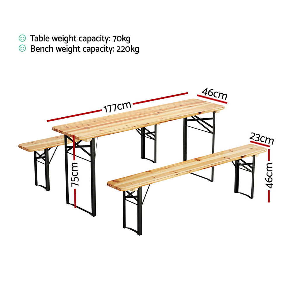 Samuel 6-Seater Lounge Setting Patio Wooden Bench 3-Piece Outdoor Dining Set - Natural