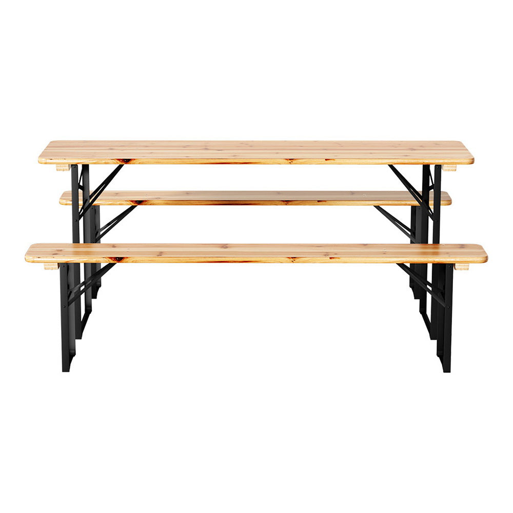 Samuel 6-Seater Lounge Setting Patio Wooden Bench 3-Piece Outdoor Dining Set - Natural