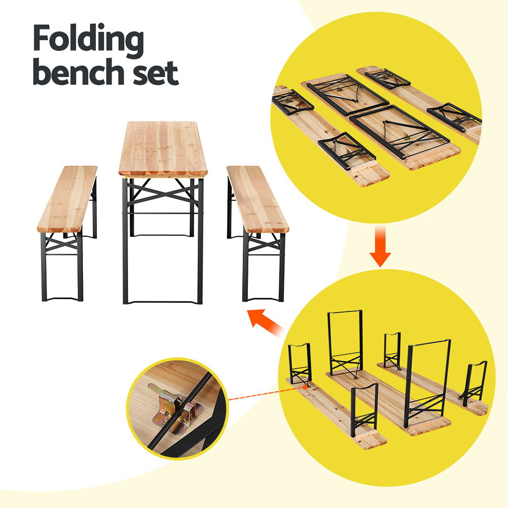 Samuel 6-Seater Lounge Setting Patio Wooden Bench 3-Piece Outdoor Dining Set - Natural