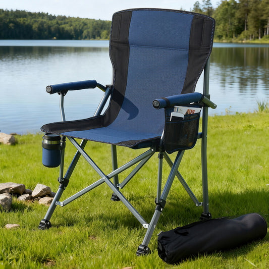 Camping Chair Folding Outdoor Portable Seat Lightweight Beach Picnic Fishing Capacity 120KG Navy Blue