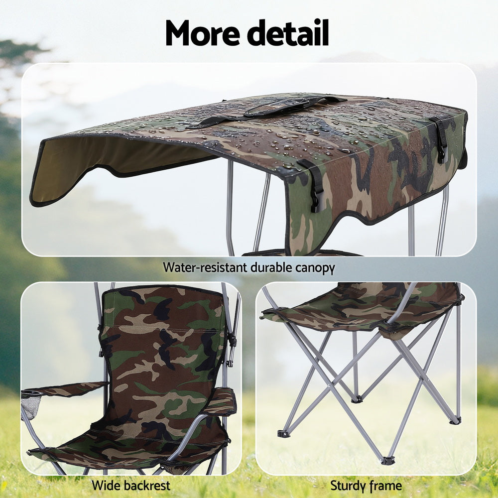 Camping Chair With Canopy Folding Outdoor Portable Seat Lightweight Beach Picnic Fishing Capacity 120KG Army Green