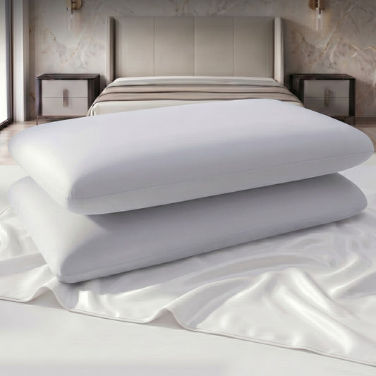 Cooling Memory Foam Pillows Anti-Clumping Solid Core Washable Cover Queen - White