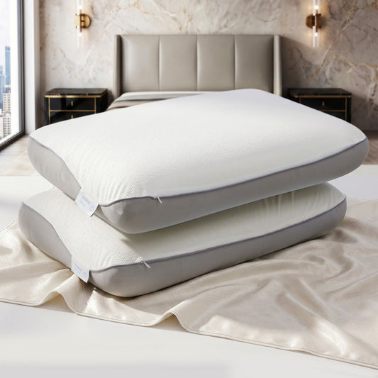 Cooling Memory Foam Pillows Anti-Clumping Solid Core Washable Cover - White
