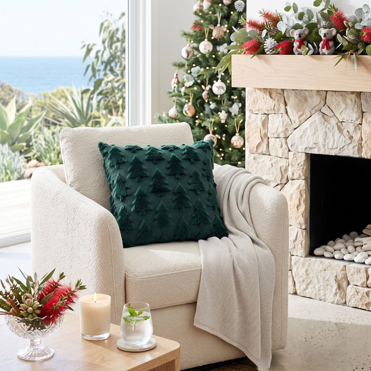 Christmas Tree Pillow Covers 2 Packs Cushion Covers Soft Faux Fur Jacquard Throw Pillow Covers 45 x 45cm Green